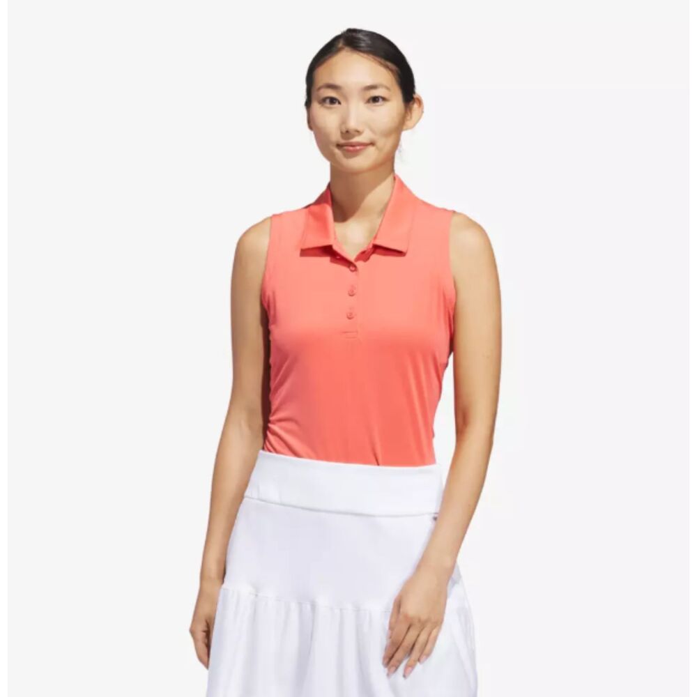 NWT Adidas Ultimate365 Preloved Scarlet Solid Sleeveless Golf Polo Shirt Sz L